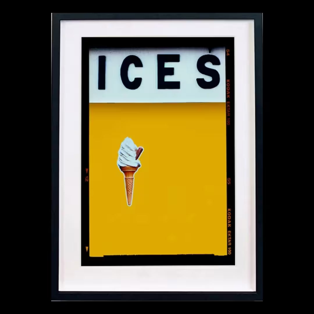 A framed limited edition photograph by Richard Heeps using vibrant colours, the title is Ices (Mustard Yellow)