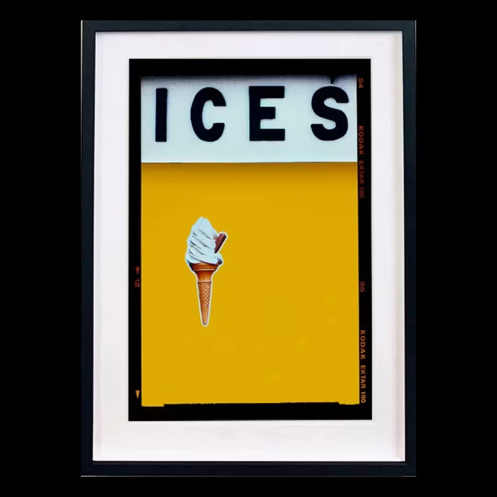 A framed limited edition photograph by Richard Heeps using vibrant colours, the title is Ices (Mustard Yellow)