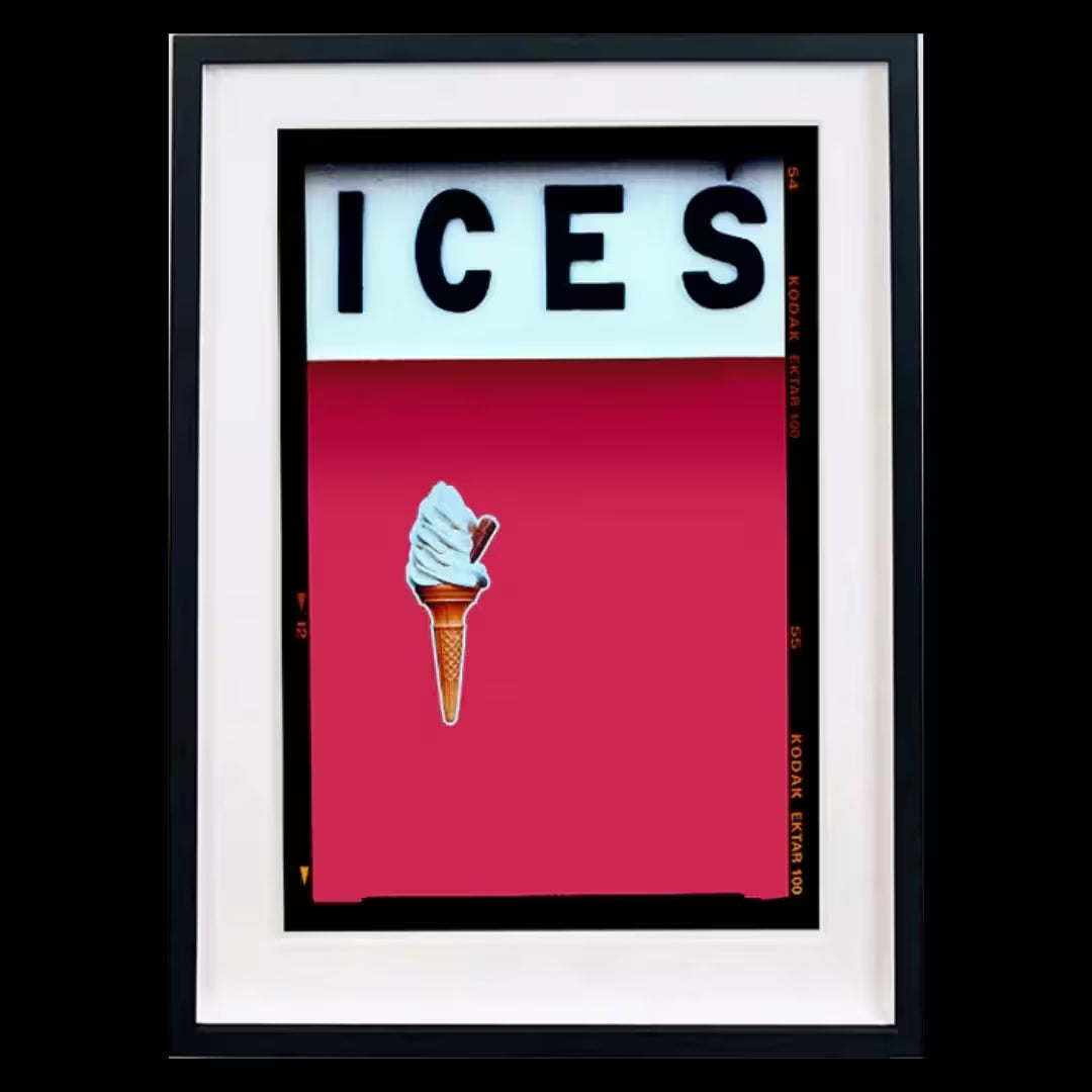 A framed limited edition photograph by Richard Heeps using vibrant colours, the title is Ices (Raspberry)