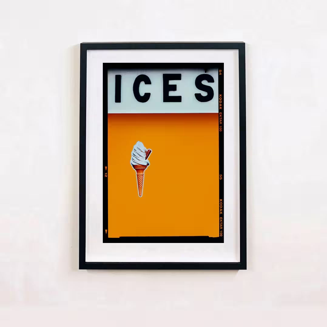A framed limited edition photograph by Richard Heeps using vibrant colours, the title is Ices (Satsuma Orange)