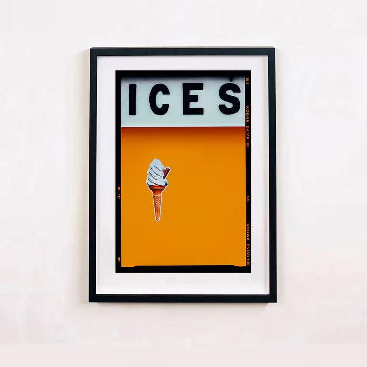 A framed limited edition photograph by Richard Heeps using vibrant colours, the title is Ices (Satsuma Orange)