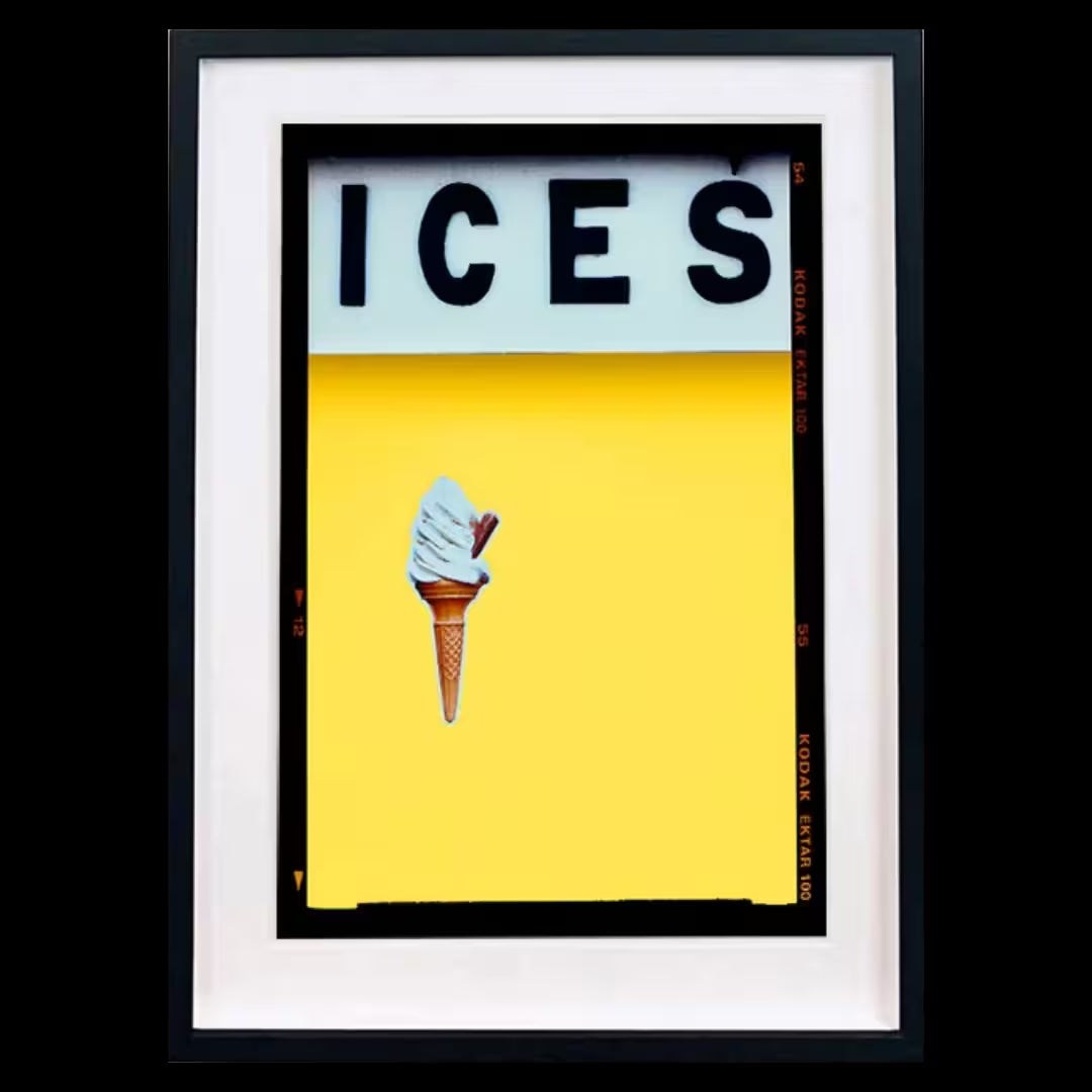 A framed limited edition photograph by Richard Heeps using vibrant colours, the title is Ices (Sherbert Yellow)
