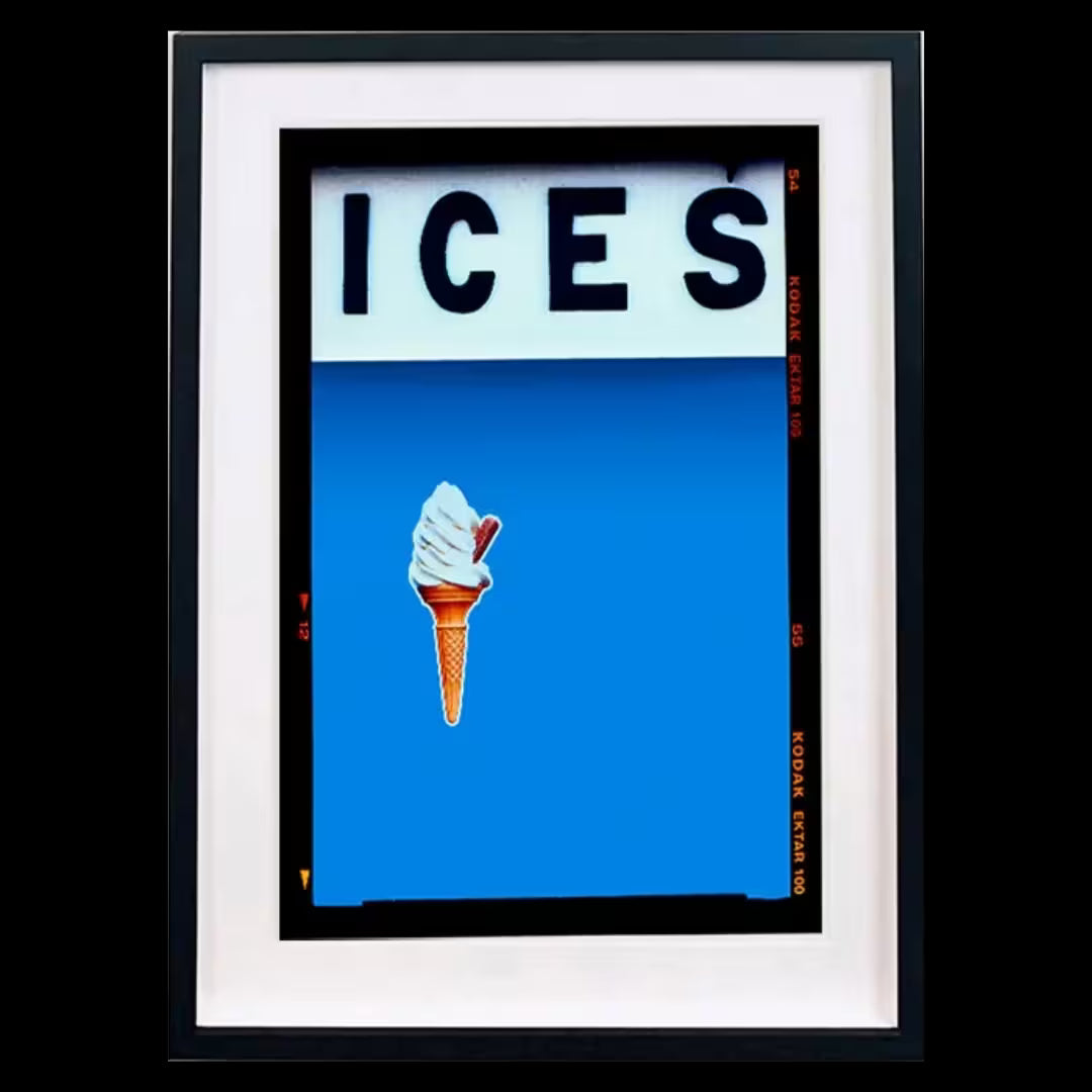 A framed limited edition photograph by Richard Heeps using vibrant colours, the title is Ices (Sky Blue)