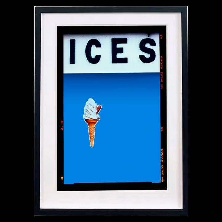 A framed limited edition photograph by Richard Heeps using vibrant colours, the title is Ices (Sky Blue)