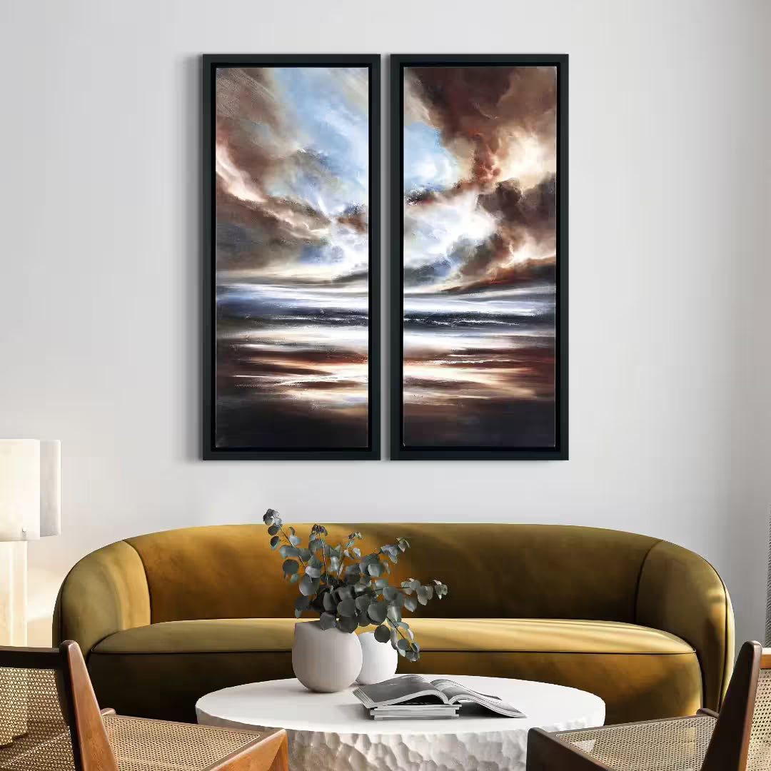 Into the Horizon I & II by Simon Kenny in situ in a modern interior 