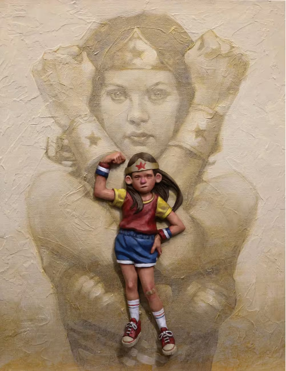 A Craig Davison limited edition of a little girl dressed like Wonder Woman with Wonder Woman behind her, the title is It's a Wonderful Life