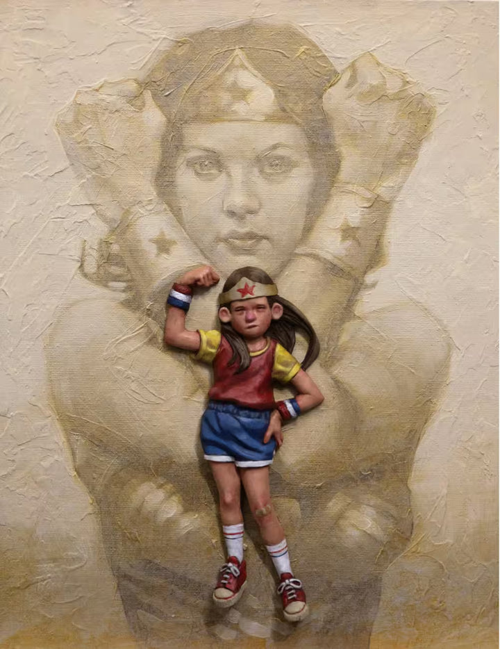 A Craig Davison limited edition of a little girl dressed like Wonder Woman with Wonder Woman behind her, the title is It&