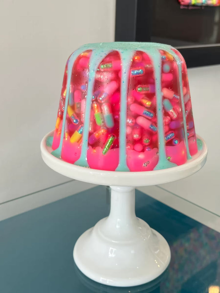 An Emma Gibbons mixed media original sculpture, the title is Jelly