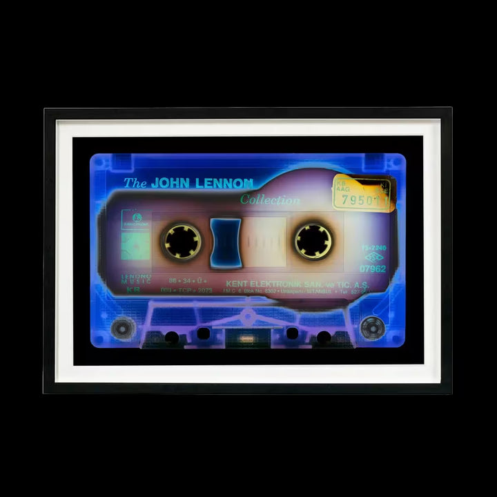 A framed limited edition photograph by Richard Heeps using vibrant colours, the title is Tape Collection Elektronik Blue 2023