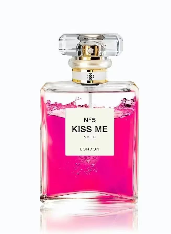 A limited edition by Axel Crieger of a perfume bottle with a pink liquid inside, the title is Kiss Me Kate