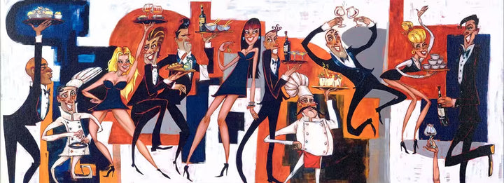 A Todd White limited edition piece of chefs and waiters characters, the title is Kitchen Tango 