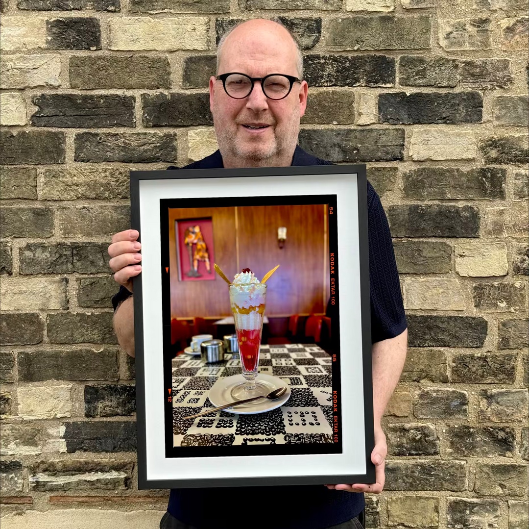 Richard Heeps holding Knickerbocker Glory, Swansea, 2023