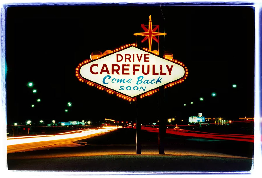 A limited edition photograph by Richard Heeps using vibrant colours, the title is Leaving Las Vegas 2002