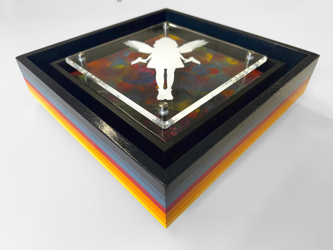 A Lhouette original mixed media piece, the title is Micro Mixer- Angel Cake/ White