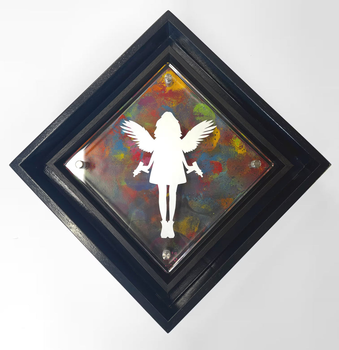 A Lhouette original mixed media piece, the title is Micro Mixer- Angel Cake/ White