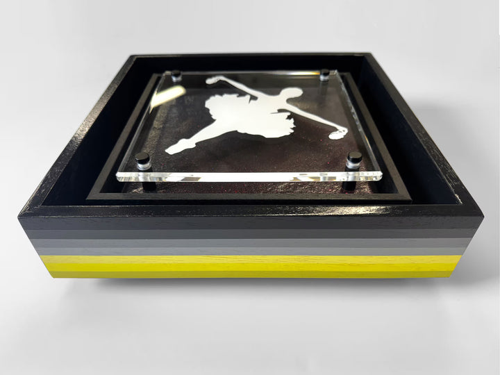 A Lhouette original mixed media piece, the title is Micro Mixer- Drop The Bomb/ White