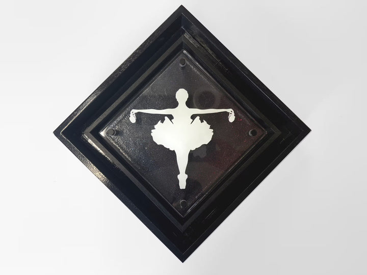 A Lhouette original mixed media piece, the title is Micro Mixer- Drop The Bomb/ White