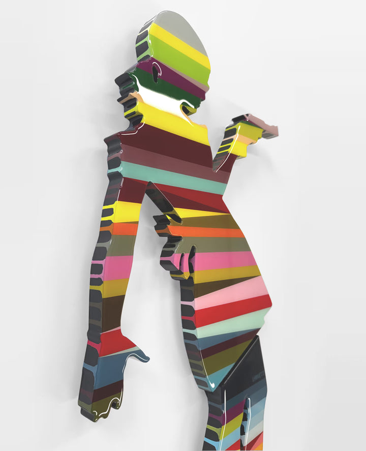 A Lhouette original mixed media sculpture, the title is Little Miss Sunshine - 2 Part Mini Striped Wall Sculpture