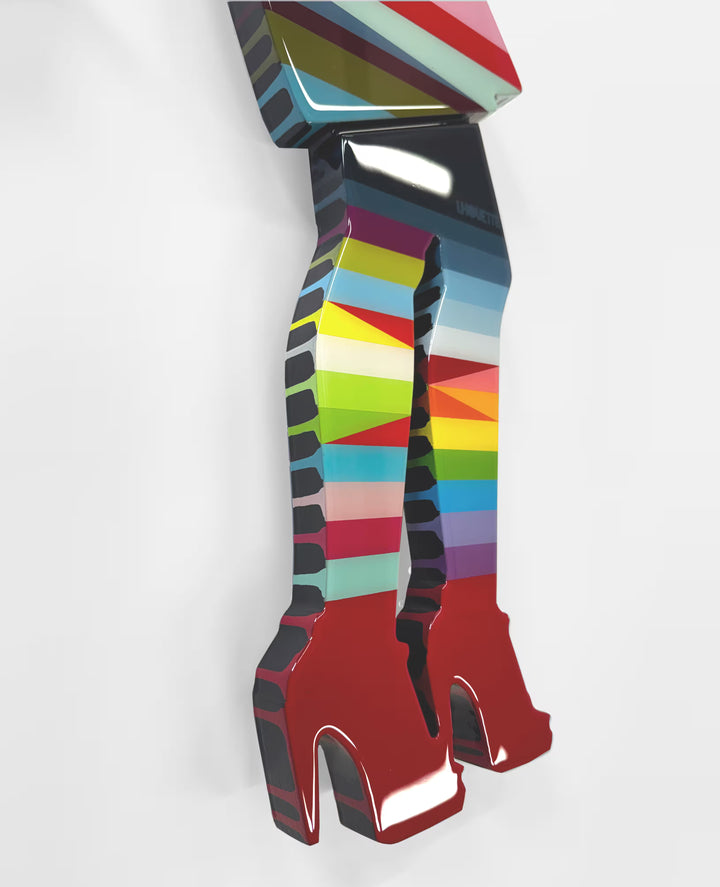 A Lhouette original mixed media sculpture, the title is Little Miss Sunshine - 2 Part Mini Striped Wall Sculpture