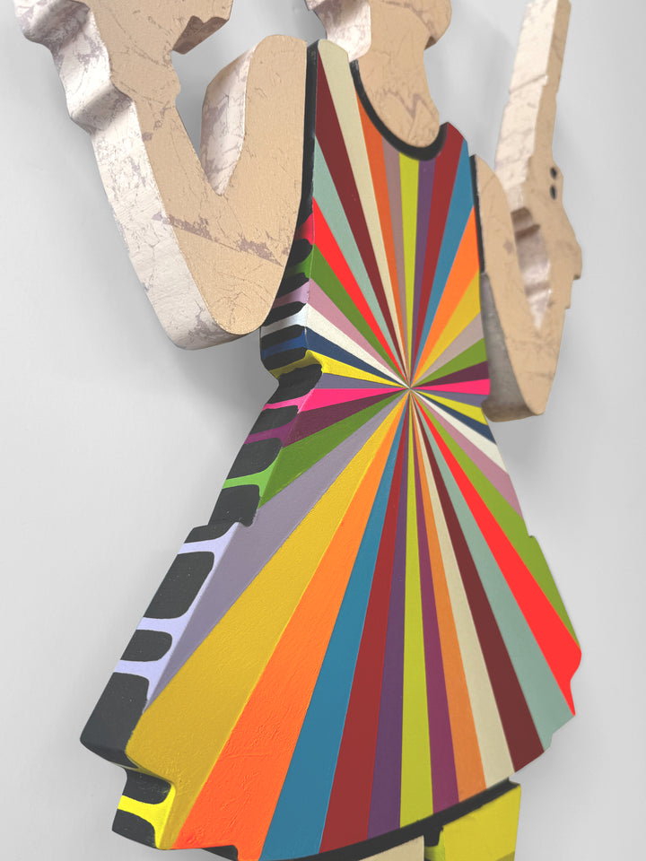 A Lhouette original mixed media sculpture, the title is Rabbit Run/ Radial- Mini Wall Sculpture