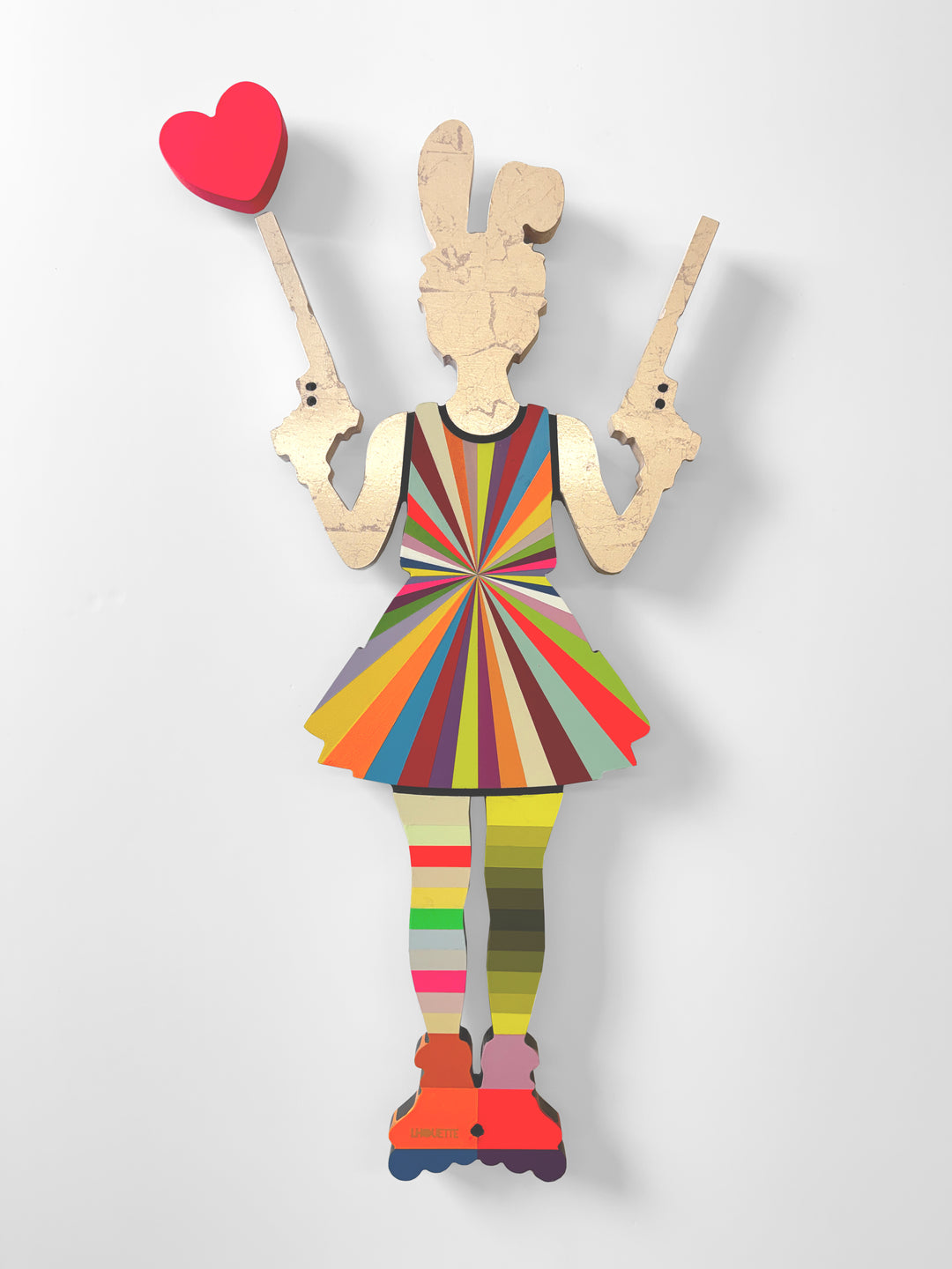 A Lhouette original mixed media sculpture, the title is Rabbit Run/ Radial- Mini Wall Sculpture