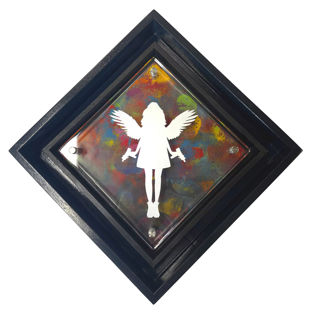 A Lhouette original mixed media piece, the title is Micro Mixer- Angel Cake/ White
