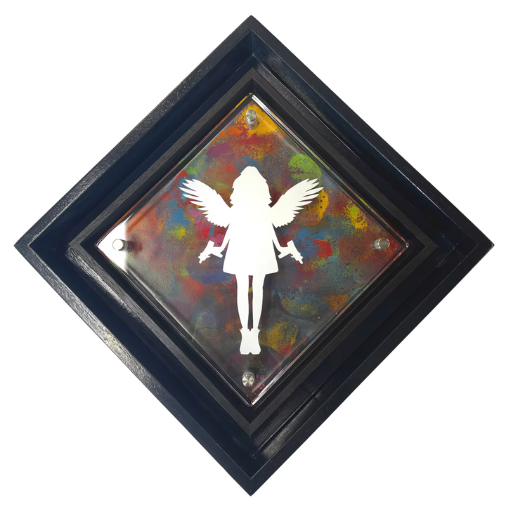 A Lhouette original mixed media piece, the title is Micro Mixer- Angel Cake/ White