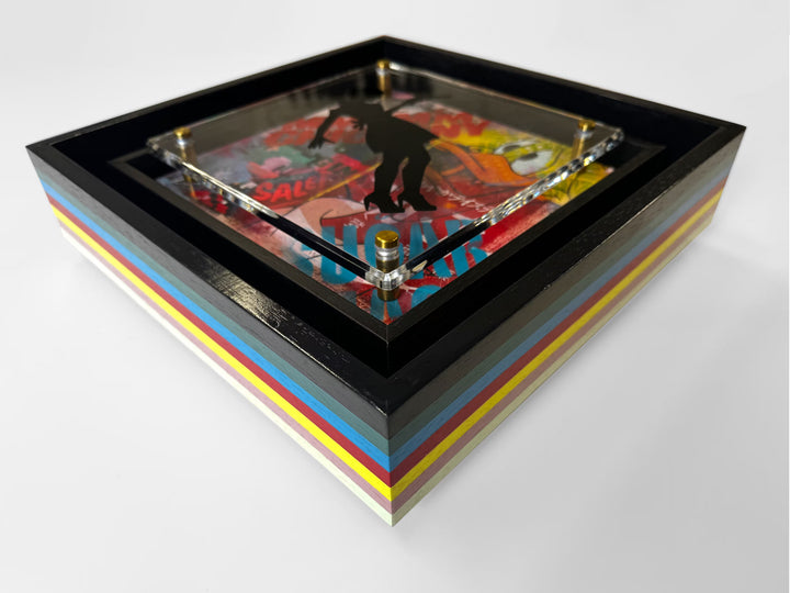 A Lhouette original mixed media piece the title is Micro Mixer- Little Miss Sunshine/ Black