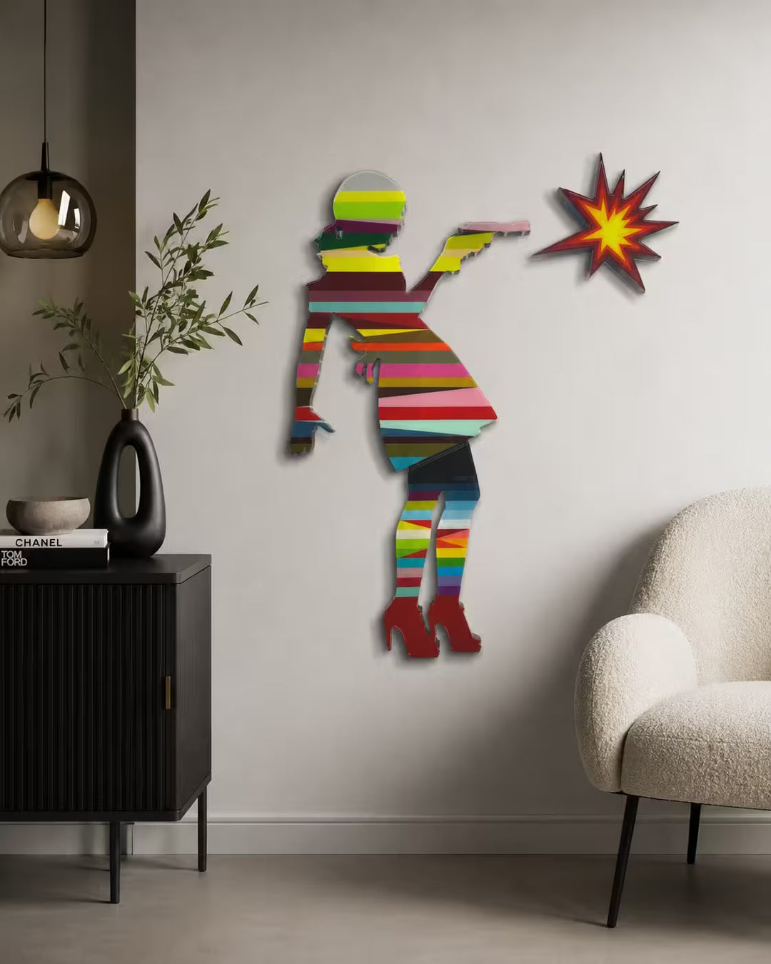 A Lhouette original wall sculpture, the title is Little Miss Sunshine- 2 Part Mini Striped Wall Sculpture