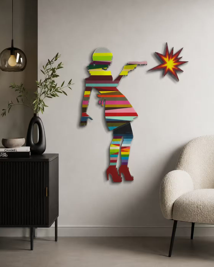 A Lhouette original wall sculpture, the title is Little Miss Sunshine- 2 Part Mini Striped Wall Sculpture