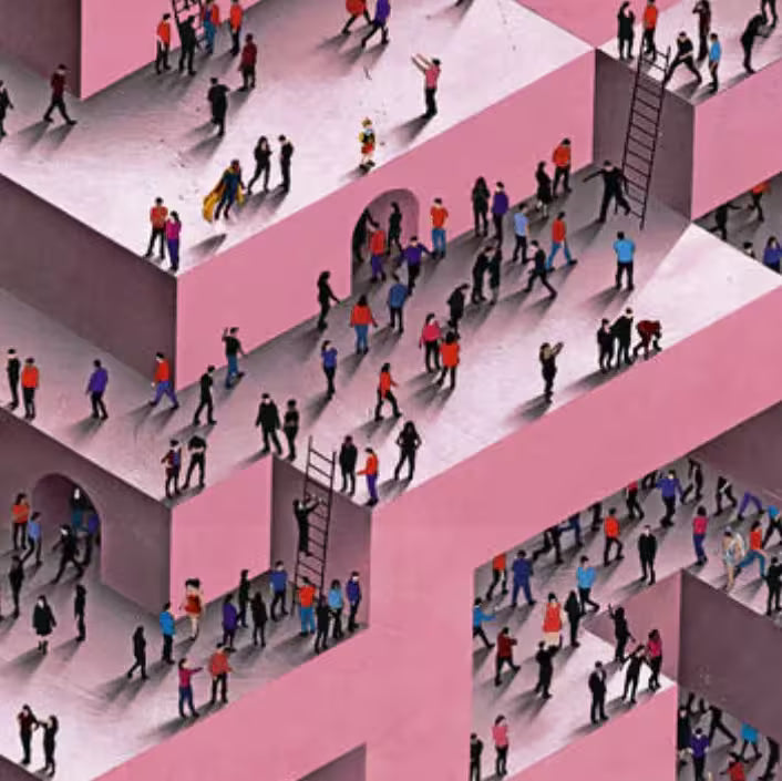 A Craig Alan limited edition of a large geometric heart with hundreds of little people all over it, the title is Lost In Love