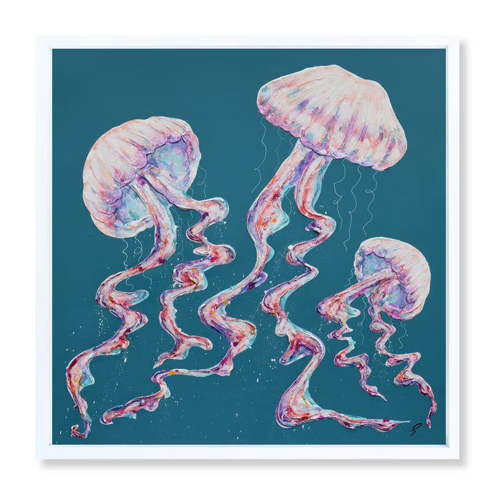 A Giles Ward original of three jellyfish, the title is Lost In The Deep