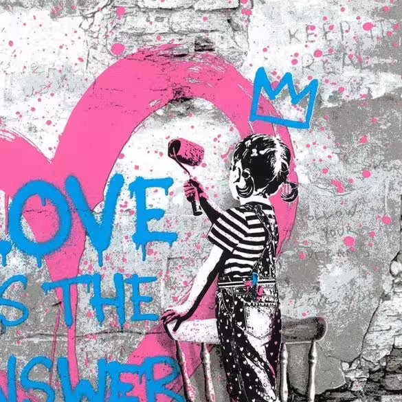 A close up of Mr Brainwash Love is the Answer