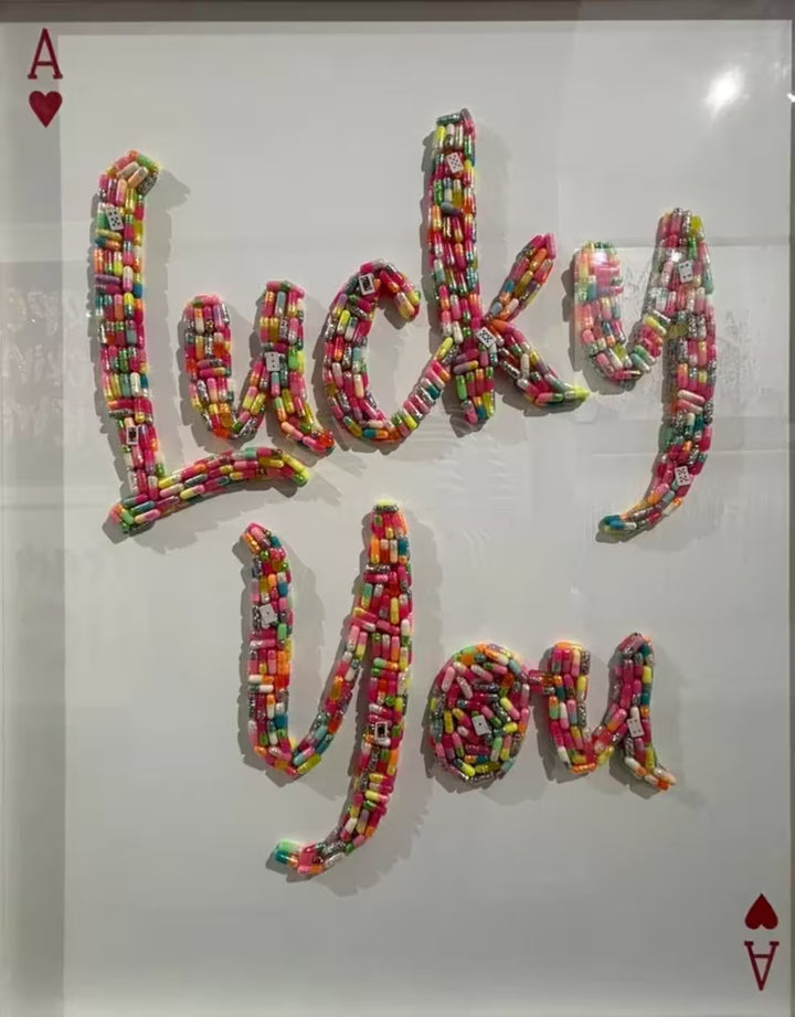 An Emma Gibbons original mixed media piece, the title is Lucky You