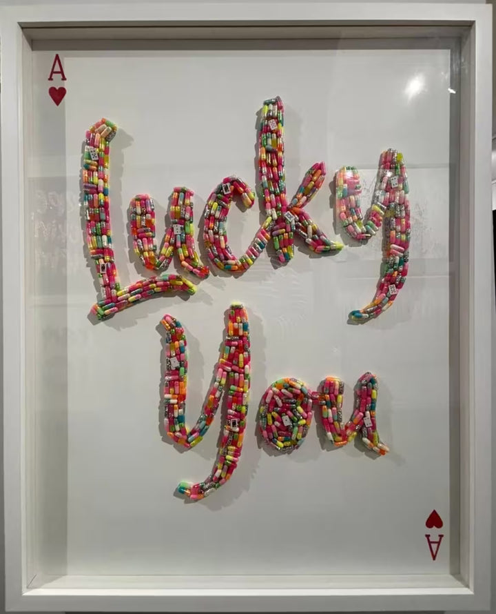 An Emma Gibbons original mixed media piece, the title is Lucky You