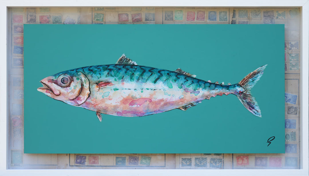 A Giles Ward original piece of a fish, the title is Mackerel Places