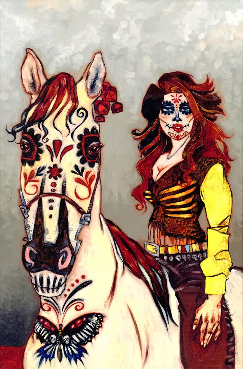 A Todd White limited edition of a lady on a horse both with day of the day detailing, the title is Marigold