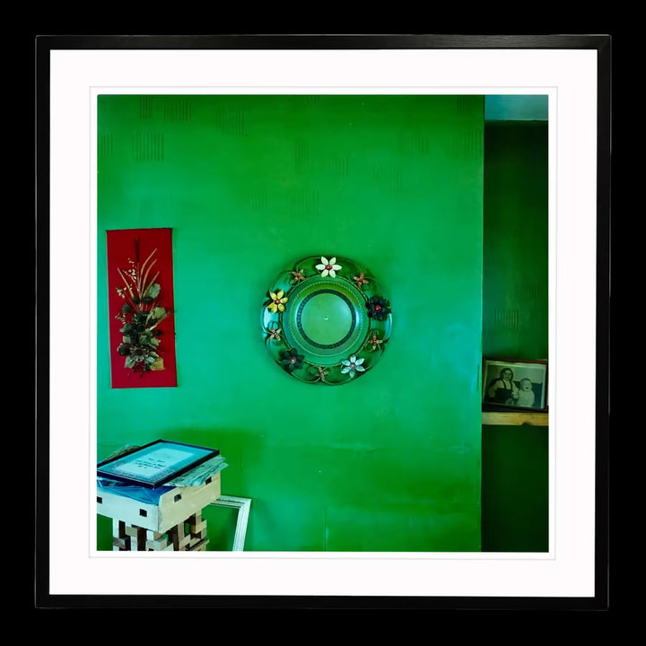 A framed limited edition photograph by Richard Heeps using vibrant colours, the title is Mirror, Manea,  1986