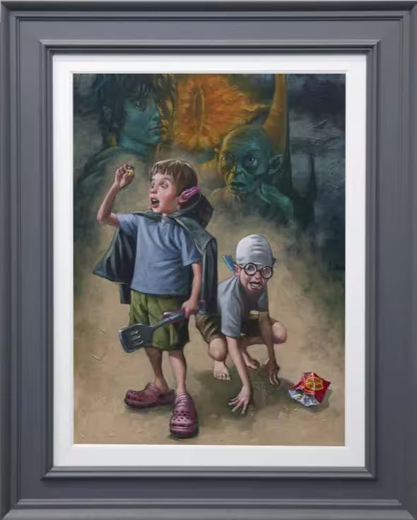 A Craig Davison limited edition of two boys pretending to be Hobbits, the title is My Preciousss