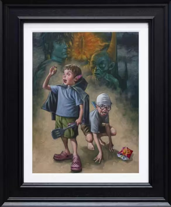 A Craig Davison limited edition of two boys pretending to be Hobbits, the title is My Preciousss