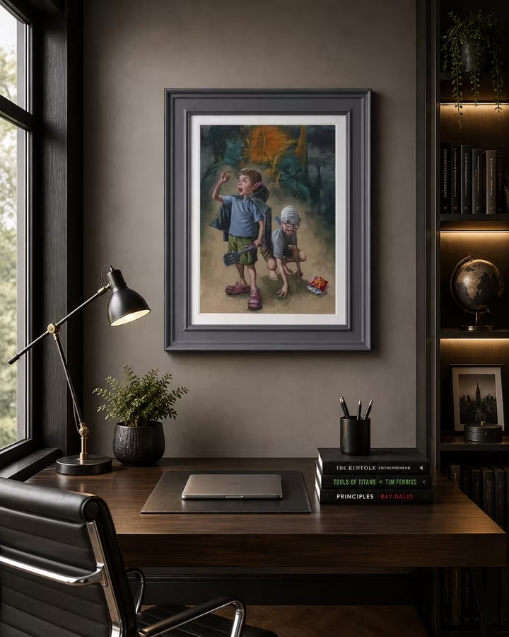 A Craig Davison limited edition of two boys pretending to be Hobbits, the title is My Preciousss