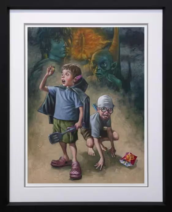 A Craig Davison limited edition of two boys pretending to be Hobbits, the title is My Preciousss