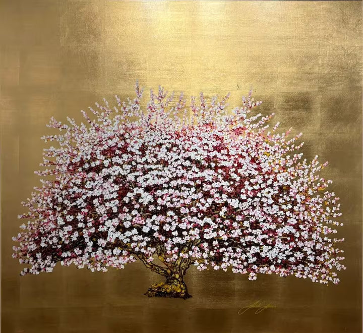Original Painting of a flowering tree on a gold background by Jack Frame