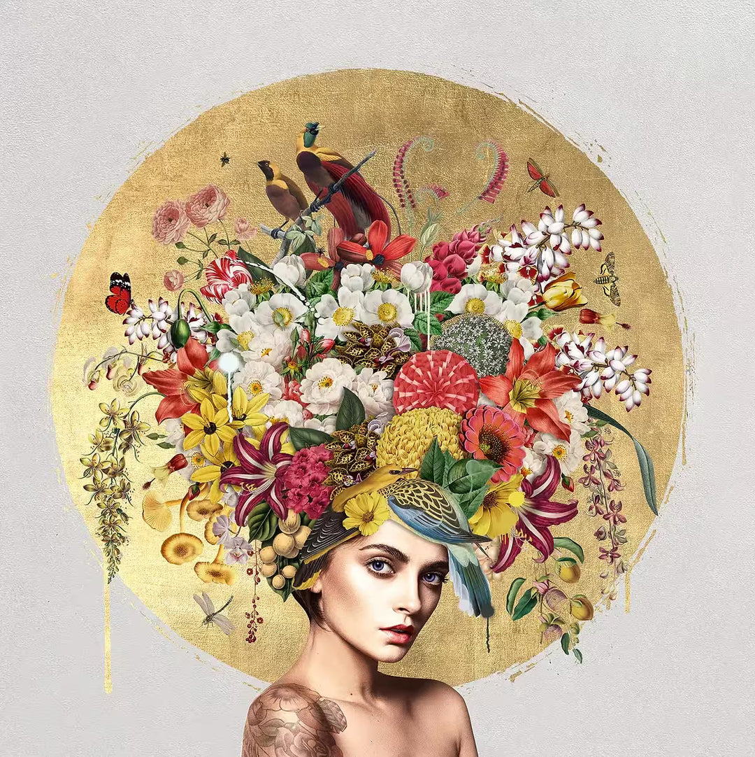A Matt Herring limited edition of a woman with flowers and butterflies coming out of her head, the title is Natures Alchemy I