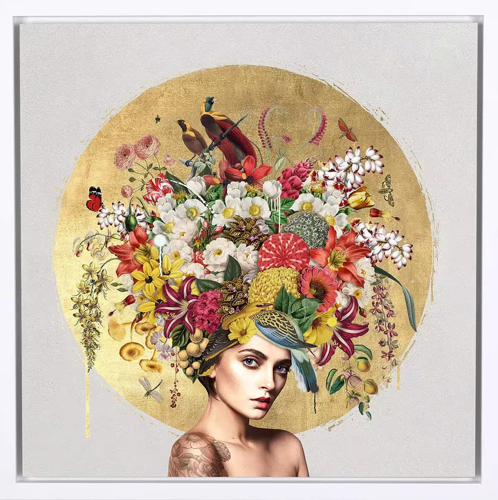 A Matt Herring limited edition of a woman with flowers and butterflies coming out of her head, the title is Natures Alchemy I