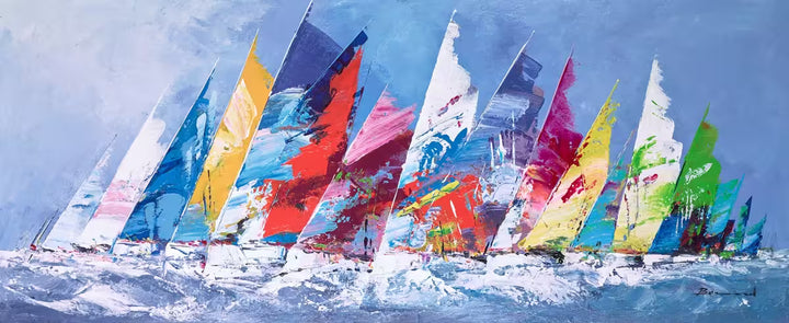 A Bernard original of sailing boats on water, the title is Nautical Harmony V