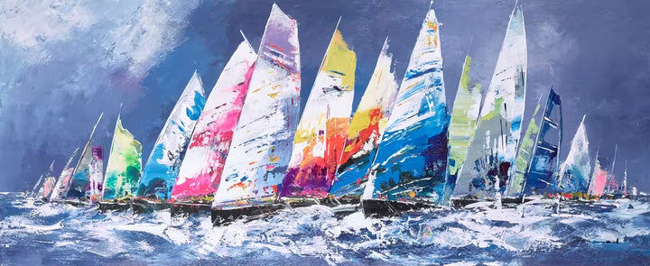 A Bernard original of his sailing boats in more muted colours, the title is Nautical Harmony VI