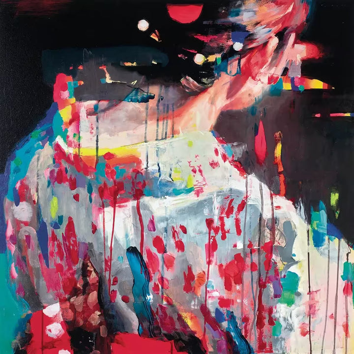 A limited edition piece by Christian Hook of a Geishas neck surrounded by bright neon colours, the title is Neon Electronica Beta