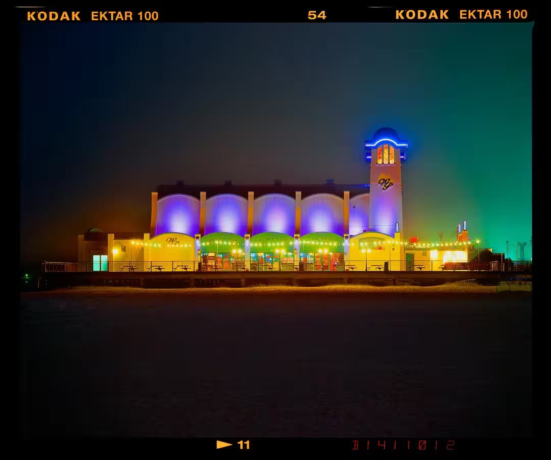A limited edition photograph by Richard Heeps using vibrant colours, the title is Ocean View, Great Yarmouth, Norfolk, 2024