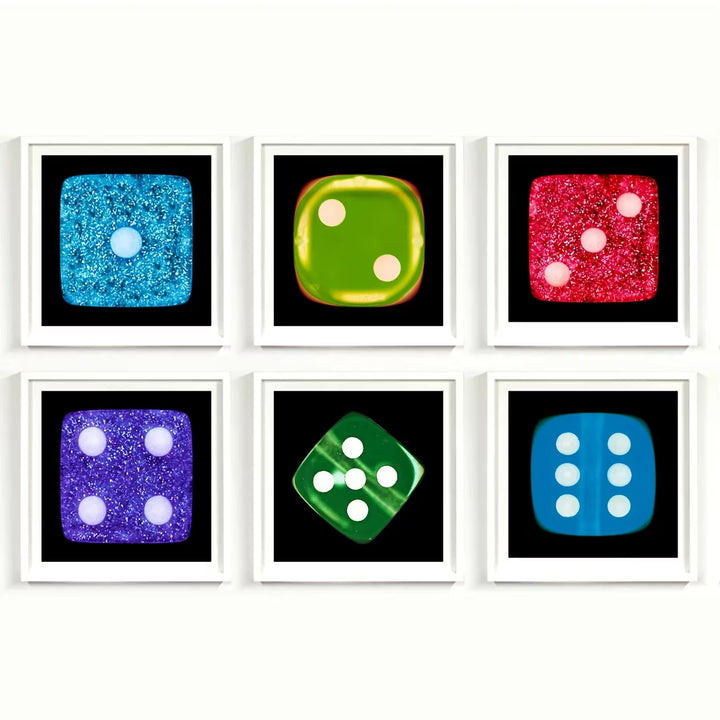 A limited edition set of photographs by Richard Heeps using vibrant colours, the title is Dice Series Set of Six